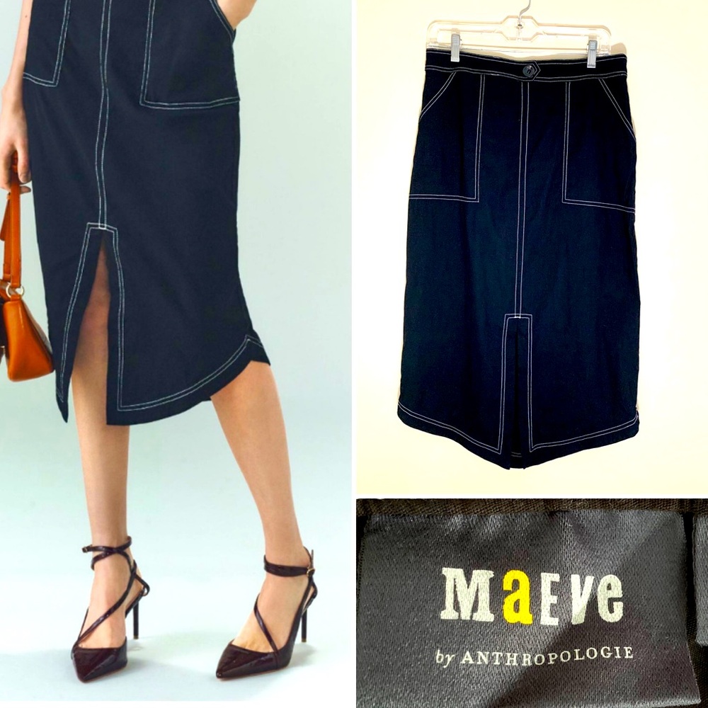 Maeve by Anthropologie black utility skirt with white stitching. Size 10